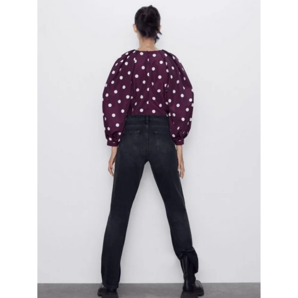 Zara puff sleeve polka dot taffeta blouse